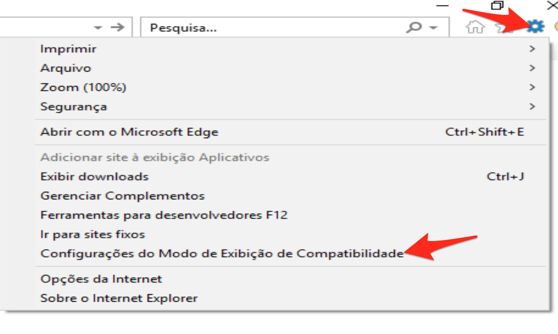 Internet Explorer - Engrenagem - Configurar modo de exibição de compatibilidade