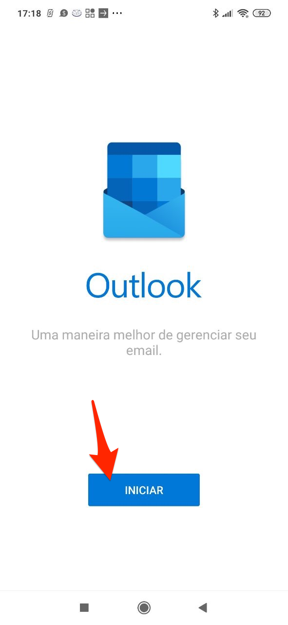 Tela inicial do aplicativo Microsoft Outlook
