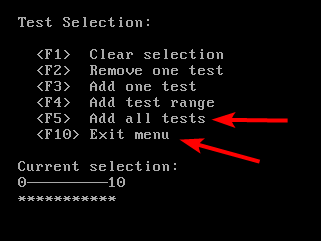 Memtest - Test selection