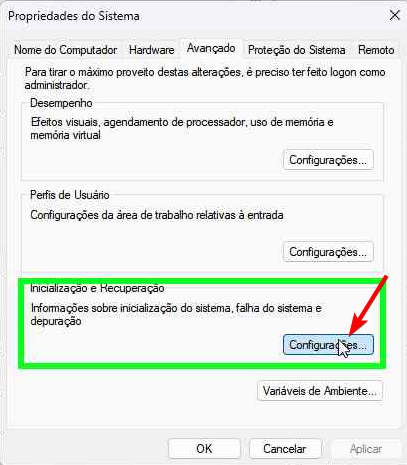Propriedades de sistema - Avançado